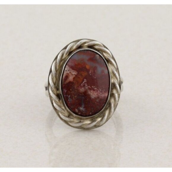 Sterling Silver Red Grey Picture Jasper Ring Size 7 Signed E - Picture 1 of 7